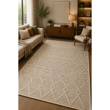Norella Home Bohem Etnik Desenli Kaymaz Taban Yıkanabilir Halı Salon Halısı Oturma Odası Halısı Koridor Halısı Yatak Odası Halısı Krem Bej Dekoratif Halı