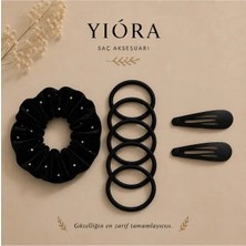 Yiora 8 Li Kadın Lastik Toka Seti (2 Adet Yan Toka+ 5 Adet Ince Lastik + 1 Adet Taşlı Kalın Lastik Toka)