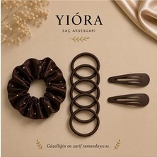 Yiora 8 Li Kadın Lastik Toka Seti (2 Adet Yan Toka+ 5 Adet Ince Lastik + 1 Adet Taşlı Kalın Lastik Toka)