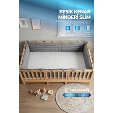 Yasetex Tasarım Montessori Beşik Kenar Koruma Takımı %100 Pamuk - Gri - Buble Slim