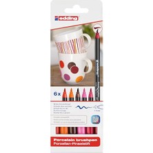 Larskas Edding 4200 Porselen Fırça Kalemi - 3 x Kırmızı, Turuncu, Kahverengi, Pembe - 6 Kalem - Fırça Ucu 1-4 mm - Bulaşık Makinesinde Yıkanabilir, Işığa Dayanıklı Mürekkep, Çabuk Kuruyan