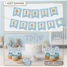 Dişim Çıktı Yazılı Banner-Diş Buğdayı SETI-20LI Ilk Diş Kürdan(Cupcake Süsü)