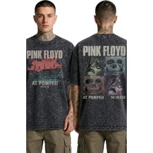 Fuddy Moda Unisex At Pompeii Mcmlxxıı Sırt Baskılı Yıkamalı T-Shirt, Oversize Pink Floyd Temalı Retro Tişört