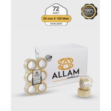 Allam 1 Koli (72 Adet) Şeffaf Koli Bandı 50MM x 100MT Güçlü Yapışkan Paketleme