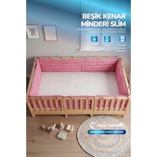 Yasetex Tasarım Montessori Beşik Kenar Koruma Takımı %100 Pamuk - Şeker Pembe- Buble Slim