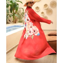 NS Tasarım Çiçekli Pano Desen Kimono