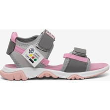 Tonny Black Çocuk Unisex Gri Pembe Rahat Kalıp Kaymaz Taban Çift Cırtlı Sandalet