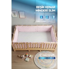Yasetex Tasarım Montessori Beşik Kenar Koruma Takımı %100 Pamuk - Toz Pembe- Buble Slim