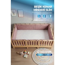 Yasetex Tasarım Montessori Beşik Kenar Koruma Takımı %100 Pamuk - Pudra - Buble Slim