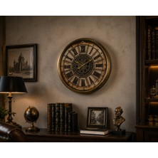 Sleep Nova Roma Rakamlı Dekoratif Metal Duvar Saati Gold Vintage Büyük Boy Salon ve Ofis Saati