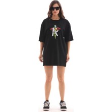 Deluxe Takı ve Giyim Unisex Bisiklet Yaka Baskılı Oversize T-Shirt - Siyah
