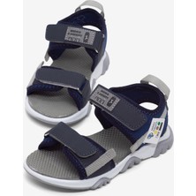 Tonny Black Çocuk Unisex Lacivert Saks Gri Rahat Kalıp Kaymaz Taban Çift Cırtlı Sandalet