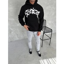 Deluxe Takı ve Giyim Unisex Üç Iplik Kapşonlu Baskılı Sweatshirt - Siyah