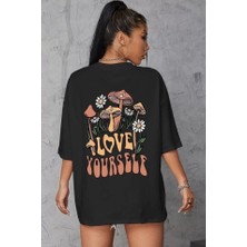 Deluxe Takı ve Giyim Unisex Baskılı Oversize T-Shirt - Siyah