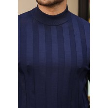 Deluxe Takı ve Giyim Erkek Yarım Balıkçı Yaka Kabartma Desenli Triko