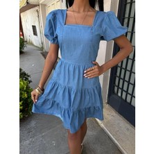 Deluxe Takı ve Giyim Kare Yakalı ve Gipe Detaylı Tensel Elbise 2883