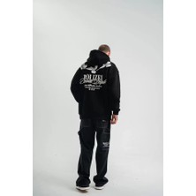 Deluxe Takı ve Giyim Unisex Uzun Kol Bisiklet Yaka Yıkamalı Sweatshirt - Siyah