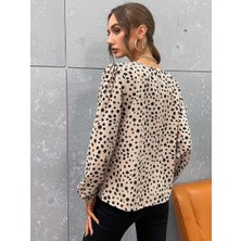 Deluxe Takı ve Giyim Kadın Uzun Kollu Bisiklet Yaka Desenli Bluz