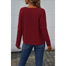 Deluxe Takı ve Giyim Kadın Uzun Kollu V Yakalı Yarasa Kollu Viskon Bluz