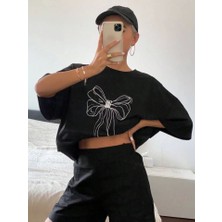 Deluxe Takı ve Giyim Baskılı Oversize T-Shirt - Siyah