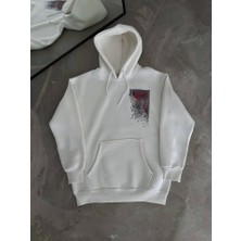 Deluxe Takı ve Giyim Uzun Kol Kapşonlu Ön ve Arka Baskılı Sweatshirt - Beyaz