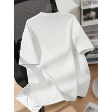 Deluxe Takı ve Giyim Baskılı Oversize Bisiklet Yaka T-Shirt - Beyaz