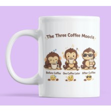 Nino Store The Three Coffee Moods Kupa Bardak  Kahve Severlere Özel Sevimli Maymun Tasarımlı Porselen Kupa 300 ml