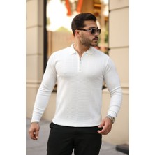 Deluxe Takı ve Giyim Erkek Pirinç Desenli Uzun Kollu Yakalı Triko