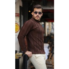 Deluxe Takı ve Giyim Erkek Yarım Balıkçı Yaka Kabartma Desenli Triko