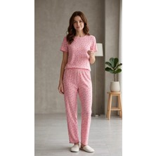 Sleeproom Sıfır Yaka Pointel Kiraz Desenli Kadın Kısa Kol Pijama Takımı