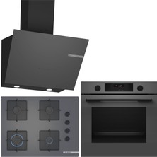 Bosch Gri 3 Lü Ankastre Set 560 ( HUA736EN0T - POP7C9P31O - DWK66PJ70T  ) 67CM Ocak - Buhar Destekli -