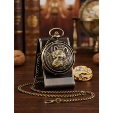 Wolawood Kurt Motifli Antika Köstekli Cep Saati Vintage Retro Zincirli Quartz Saat Bozkurt Kabartmalı Nostaljik Erkek Saati Koleksiyonluk Hediyelik Premium Metal Cep Saati Kutulu