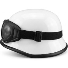 Motoanl Motosiklet Chopper Kaskı Yarım Retro Cruiser Gözlüklü Kask Beyaz