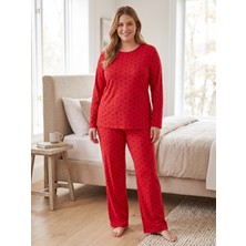 Sleeproom Bisiklet Yaka Kalp Desen Mevsimlik Kadın Pijama Takımı