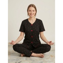Sleeproom Fiyonklu Pointel Çilek Desen Kısa Kol Pijama Takım