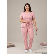 Sleeproom Sıfır Yaka Pointel Kalp Desenli Kısa Kol Kadın Pijama Takımı