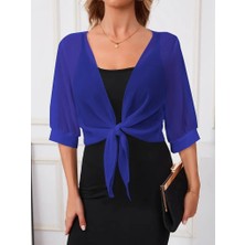 Deluxe Takı ve Giyim Kadın Truvakar Kol Önden Bağlamalı Kısa Şifon Bolero Ceket