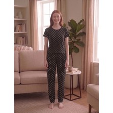 Sleeproom Bisiklet Yaka Kalp Desen Kısa Kol Pijama Takımı