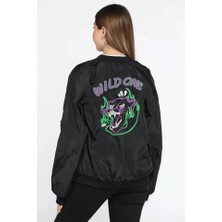 Deluxe Takı ve Giyim Unisex Uzun Kol Baskılı Bomber Ceket - Siyah