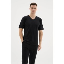 Kly Pijama Kly 26407 Erkek %100 Pamuklu V Yaka Yarım Kollu Büyük Beden Pijama Takım