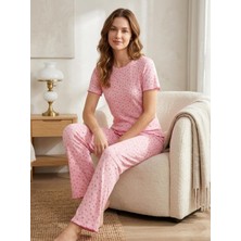 Sleeproom Sıfır Yaka Pointel Kiraz Desenli Kısa Kol Kadın Pijama Takımı