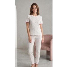 Sleeproom Sıfır Yaka Pointel Puantiye Desenli Kısa Kol Kadın Pijama Takımı