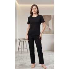 Sleeproom Sıfır Yaka Pointel Puantiye Desenli Kadın Kısa Kol Pijama Takımı