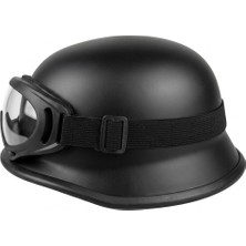 Motoanl Motosiklet Chopper Kaskı Yarım Retro Cruiser Gözlüklü Kask Mat Siyah