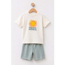 Bican Erkek Çocuk Güneş Baskılı %100 Pamuklu T-Shirt ve Şort Alt Üst Takım