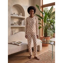 Sleeproom Bisiklet Yaka Waffle Kumaş Çilek Desen Uzun Kollu Pijama Takımı
