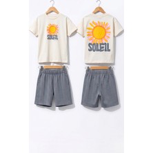 Bican Erkek Çocuk Güneş Baskılı %100 Pamuklu T-Shirt ve Şort Alt Üst Takım
