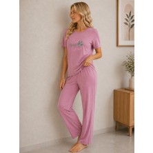 Sleeproom Likralı Viskon Great Things Lila Kısa Kol Pijama Takım