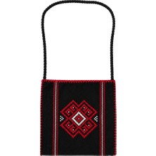 Hakiki Karacakılavuz Dimi Dokuması Koç Boynuzu Motifli Siyah Çanta 25 x 26 cm