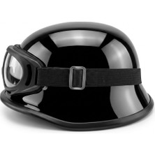 Ebakbak Motosiklet Chopper Kaskı Yarım Retro Cruiser Gözlüklü Kask Black